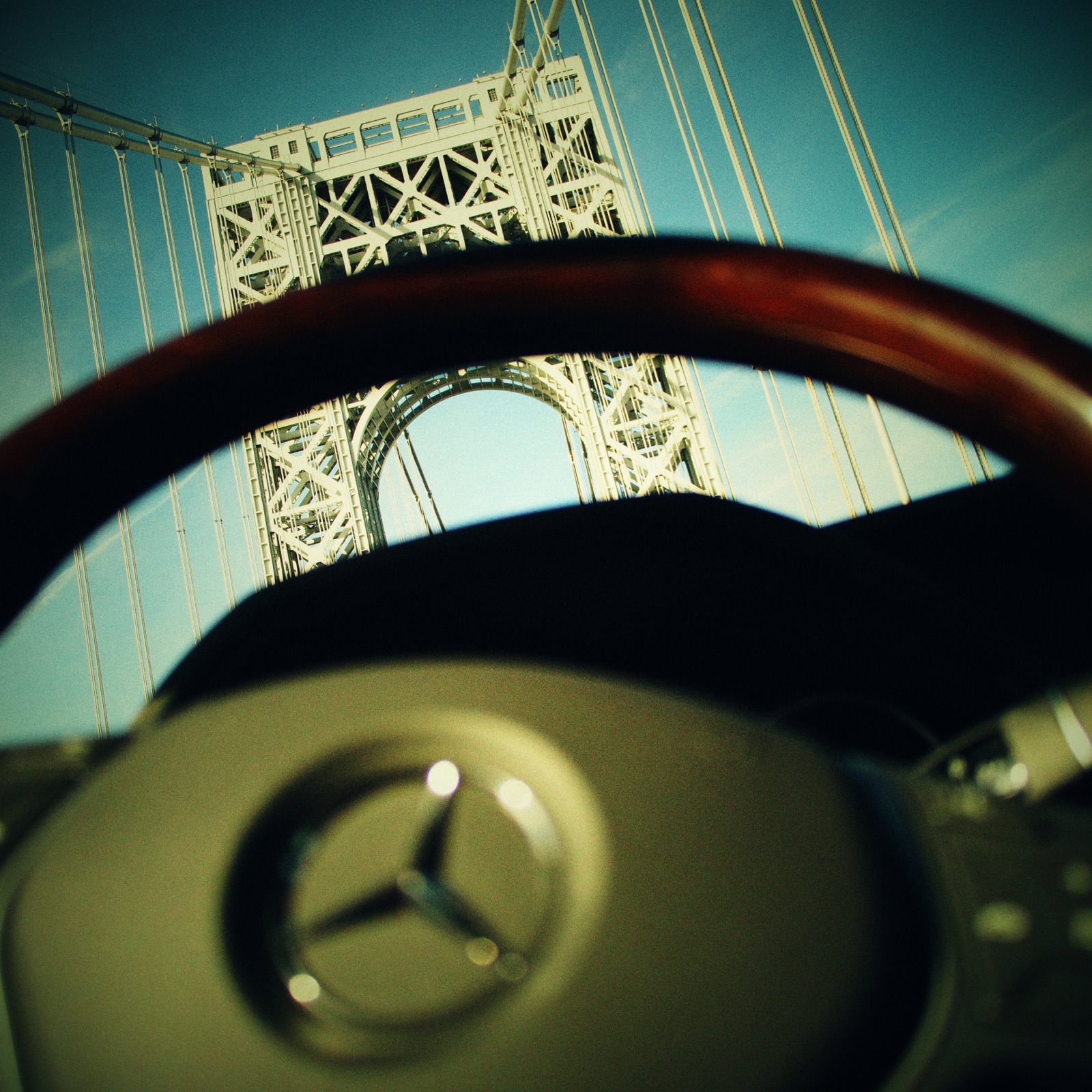 Mercedes-Benz photo in New York going over the George Washington bridge, shot on a Micro four thirds camera