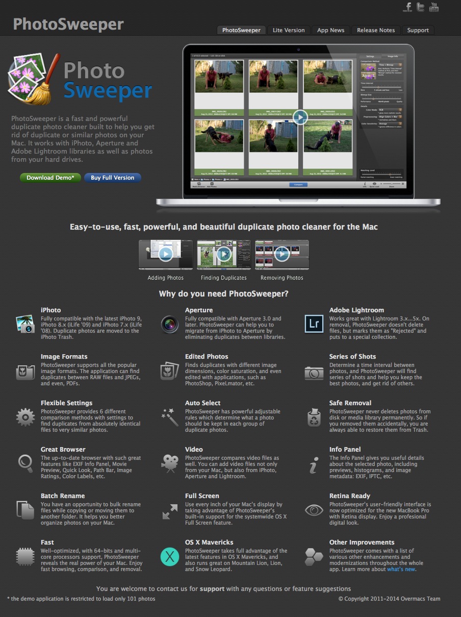 PhotoSweeper home page