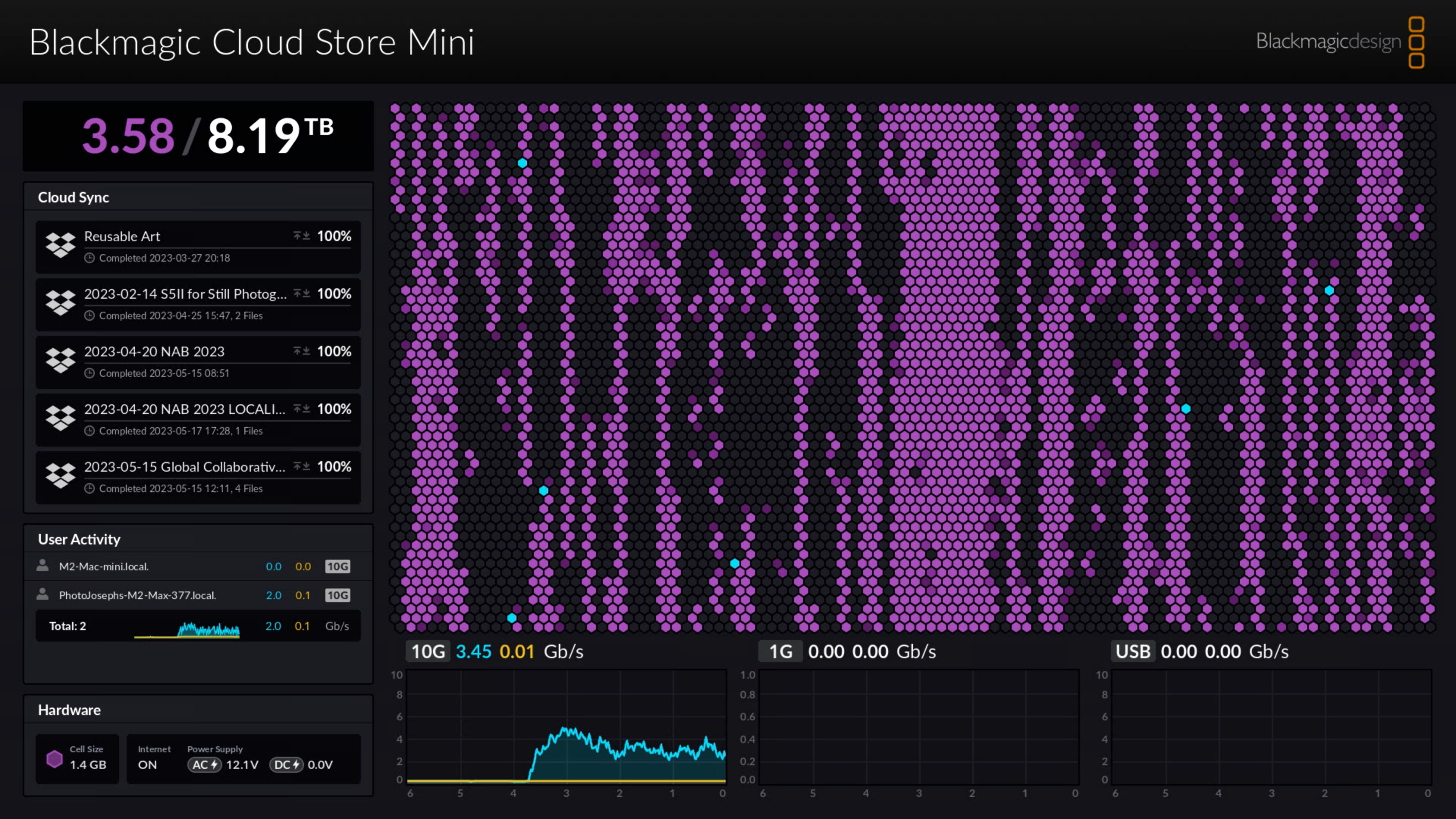 Blackmagic Cloud Store Mini monitoring interface