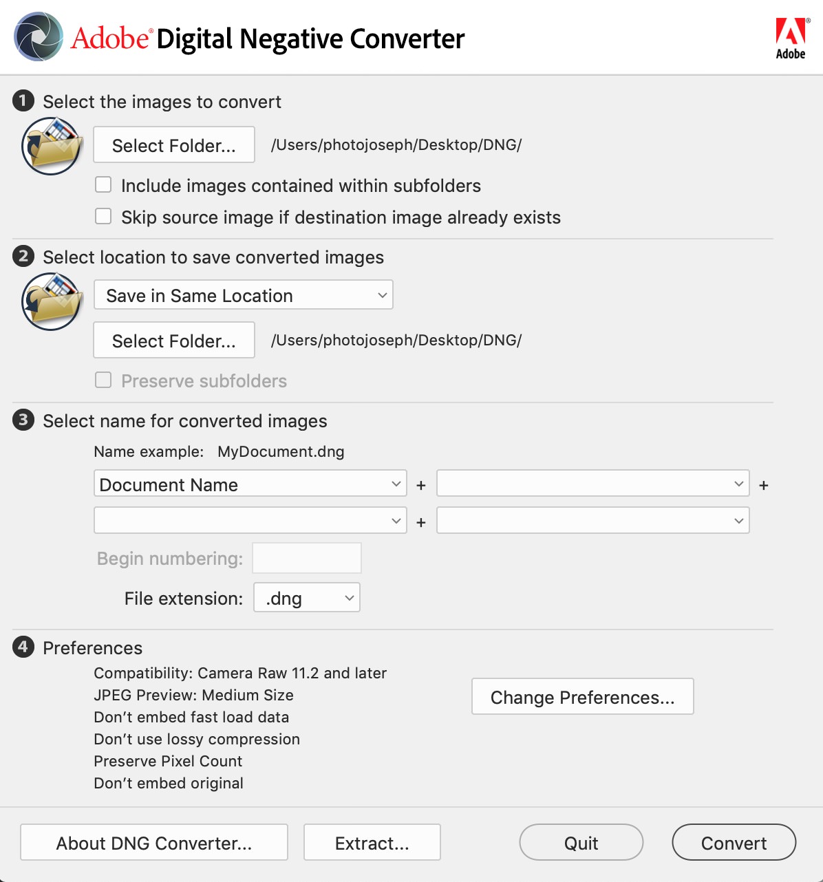 The Adobe DNG (Digital Negative) Converter app