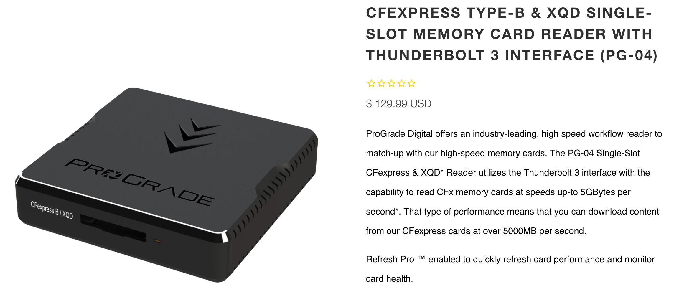 CFexpress Type-B & XQD Single-Slot Memory Card Reader with Thunderbolt 3 Interface (PG-04)