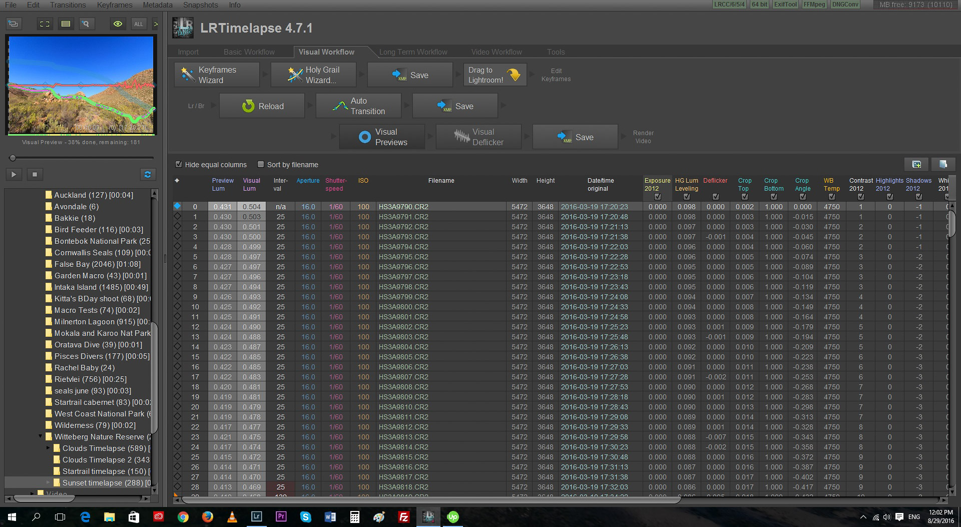 LRTimelapse main interface for a holy grail time lapse