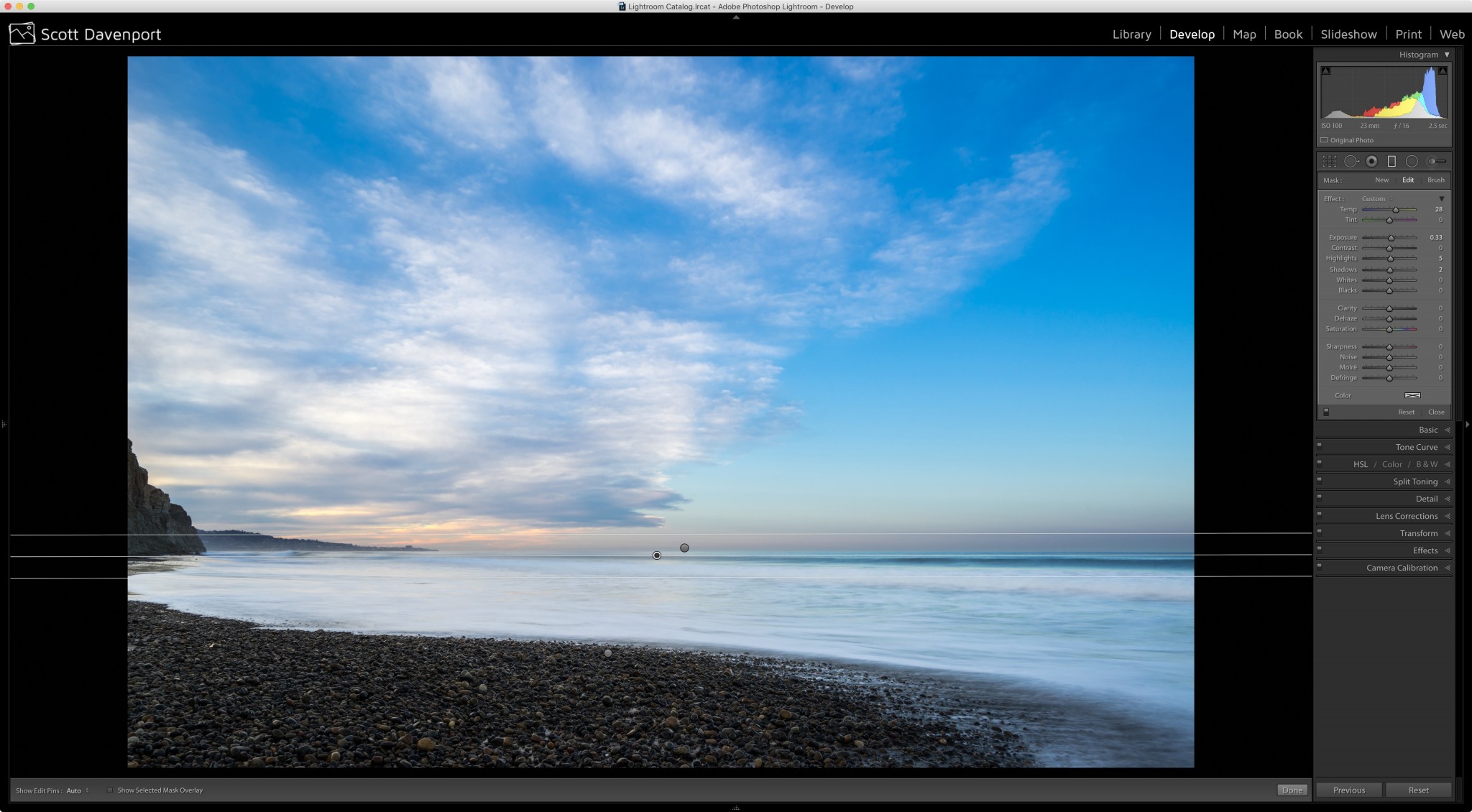 Add warmth to the graduated filter with the Temperature slider